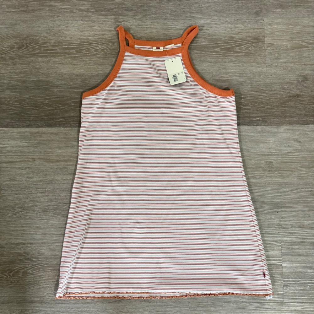 Levis Tank Top Women 2X Orange Striped High Neck Ribbed Knit A34560000
